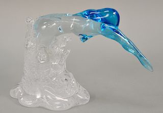 Pino Signoretto (1944) glass sculpture mermaid lady diver, signed on base. ht. 9 1/4 in.