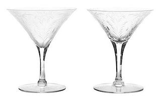 A Set of Etched Glass Stemware Height 5 inches.