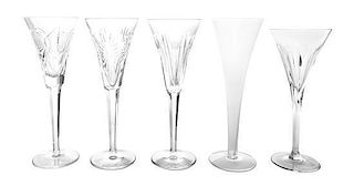 A Collection of Sixteen Cut and Molded Glass Champagne Flutes Height of first 9 1/4 inches.