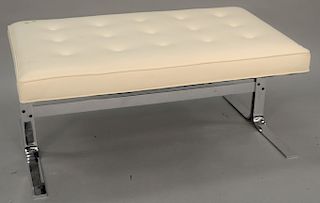 Tufted white bench on chrome base. ht. 19 in., top: 43'' x 27''