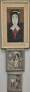 Three framed oil on board paintings including Marcello Boccacci (1914-1996), oil on board, portrait of a woman, signed lower right a...