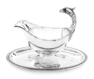 A French Silver-Plate Sauce Boat Width 9 1/4 inches.