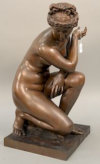 After F. Barbedienne, "Crouching Venus" bronze, marked on base: F. Barbedienne Fondeur. ht. 25 in., base: 11 3/4" x 12 1/4"