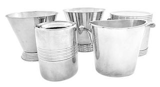 Five Silvered Ice Buckets Height of first 8 1/4 inches.