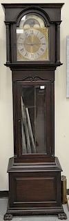 Mahogany tall case clock, Westminster Chime with 29 1/2 day painted top.