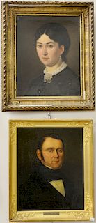 Two 19th century portraits including one of a gentleman with a suit, plaque marked Peter Molitor (17 1/2" x 14") and a portrait of a...