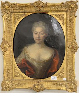 Half length oil on metal portrait of a woman wearing a dress, 18th/19th century.