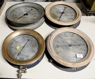 Group of five Ashton Valve Co. steam pressure gauges, Boston Mass, two are porcupine boilers, united electrical light, two are unmar...