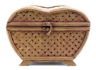 A Woven Reed Veneered Table Casket Width 9 inches.