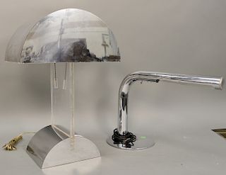 Two table lamps to include a Robert Sonneman chrome table lamp and a Pierre cardin table lamp. ht. 13 1/2 in., 11 1/2 in.