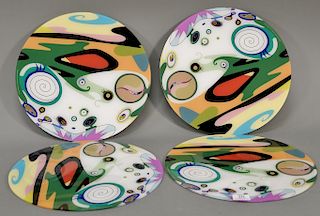 Takashi Murakami, set of four dinner plates, one bearing sketch on back, first edition designed by Murakami for Brooklyn Museum prio...