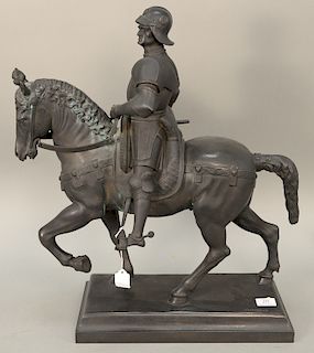 After Andrew Del Verrocchio (1435-1488), figural bronze equestrian statue Bartolone Colleoni. ht. 24 1/2 in., lg. 21 in.