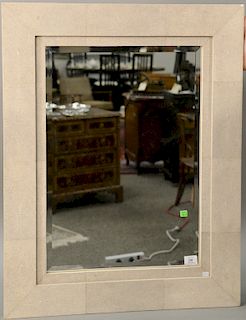 R + Y Augousti Shagreen rectangle mirror with metal tag on back. 35 3/4" x 27 3/4"