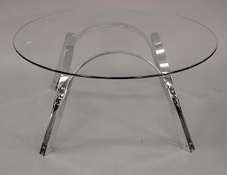Roger Springer for Dunbar, chromed coffee table with round glass top. ht. 17 in., dia. 38 in.