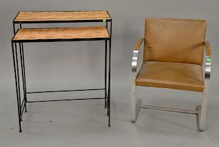 Two piece lot to include a Knoll Brno chair and Raymour style iron stacking tables (ht. 33 in., wd. 29 1/2 in.).