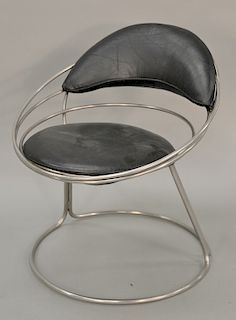 Memphis style leather and stainless steel side chair.
