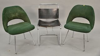 Group of three modern side chairs including a Marcel Breuer designed for Knoll International chrome chair with leather seat and back and two Eero Saar