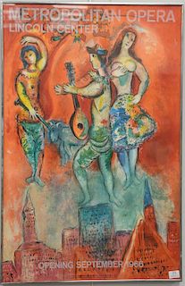 Chagall Metropolitan Opera Lincoln Center poster, opening September 1966, printed in France by Mourlot Paris D'Appries. 40" x 26"