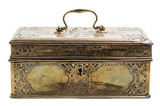 An Indian Brass Work Box Width 11 1/2 inches.