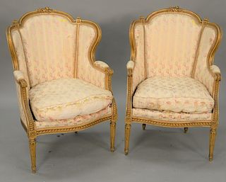 Pair of Louis XVI style bergere with gilt frames (in need of upholstering). ht. 40 1/2 in.