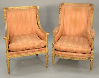 Pair of Louis XVI style bergere with gilt frames.