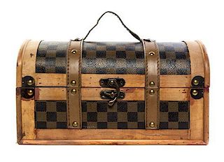 A Diminutive Leather Wrapped Trunk Width 12 inches.