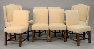 Set of eight custom upholstered dining chairs, very clean condition.