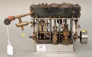 Triple steam model, Expansion Marine engine, vertical column, Stephenson reverse linkage, ht. 13 in.