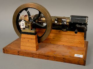 Large horizontal steam mill engine mode with bronze 8 1/2'' flywheel, on wood base 16 1/7'' x 9''