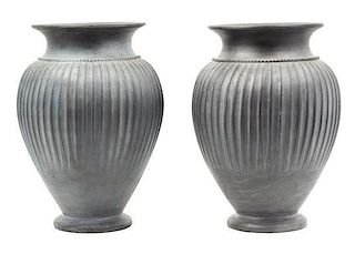 A Pair of Italian Ceramic Urns Height 15 1/2 inches.