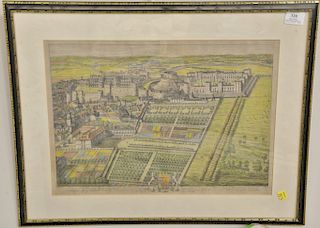 Leonard Knuff hand colored engraved map, Prospect of the House at Windsor, belonging to his Grace Charles Heddington. 13 3/4'' x 19 ...