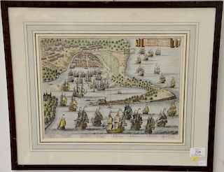 De Stadt Nyborg Michiel de Ruiter hand colored engraved map 1659. 10 3/4'' x 14''