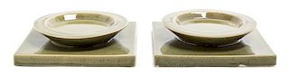 Two Contemporary Ceramic Candle Stands Width 8 1/4 inches.