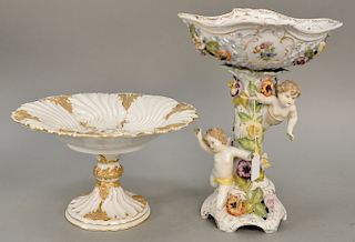Two piece lot to include Meissen compote (ht. 6 3/4 in.) and Dresden compote (ht. 13 in.).
