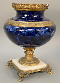 Large urn on onyx and brass base. ht. 18 1/2 in.