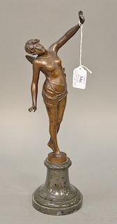 Franz Rosse (1858-1900) bronze figure "Tanzende Nyphe" on marble pedestal base, bronze marked: F. Rosse 91'. ht. 16 in.