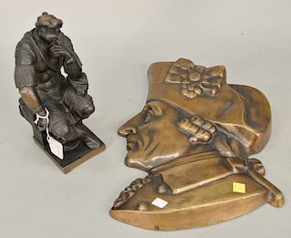 Two bronzes to include a figural bronze of a seated knight (ht. 9 1/2 in.) and a large bronze plaque of Napoleon (ht. 14 1/2 in.)