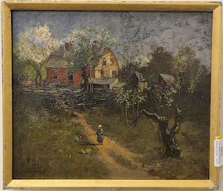 George William Whitaker (1841-1916), oil on panel, country farm landscape with barn, signed lower left G.W. Whitaker. 9 3/4" x 11"