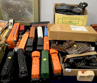 Large Lionel group to include four train sets, engines and fifteen cars, Hell gate, box car in original box.