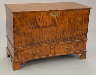 Mark Emirzian Wilbraham, Mass tiger maple lift top chest with two drawers. ht. 25 in., wd. 40 in.