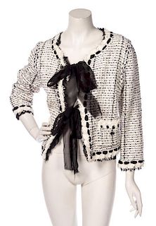 A Chanel White Chenille Boucle Cardigan Size 46.