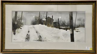 Philip Jamison (b. 1925), watercolor on paper, Snowy Road, signed lower left Philip Jamison, sight size 12 1/2" x 29 1/2"
