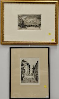 Five framed pieces to include Winslow Homer (1836-1910), engraving, "Bathers at Newport", William Vareika Fine Arts label Bill of Sa...