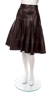 An Oscar de la Renta Brown Leather Skirt Size 14.