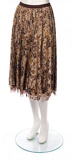 An Oscar de la Renta Brown Printed Cotton and Beaded Skirt Size 14.