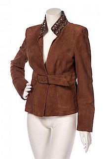 A Valentino Brown Suede Jacket Size 10.
