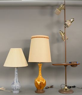Five piece modern group to include three table lamps, Mid-Century planter three light floor lamp (ht. 66 in.), and a star wall clock.