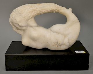 Carved marble nude figure of a woman, Art Nouveau, signed L. Garber. total ht. 11 in., lg. 14 in.