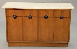 Thomasville marble top walnut server having four doors and rosewood inlay. ht. 32 in., wd. 52 in., dp. 19 in.
