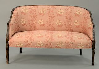 Louis XVI style upholstered loveseat. ht. 33 1/2 in., dp. 28 in., lg. 53 1/2 in.